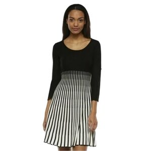 DANA BUCHMAN Black & Tan Ribbed Sweater Dress Size: S
